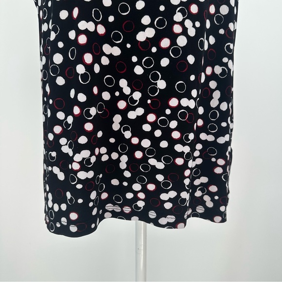 CHICO'S Size 3 Liquid Knit Drape Cowl Neck Top Cap Sleeves Black White Dots Red - Picture 6 of 8